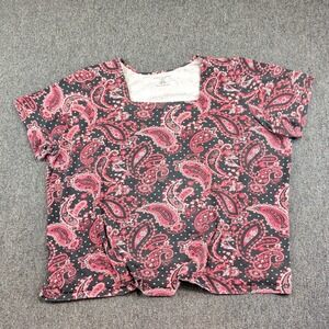 Jessica London Boho Paisley Square Neck Top 34/36 Black Red Cotton Plus Size